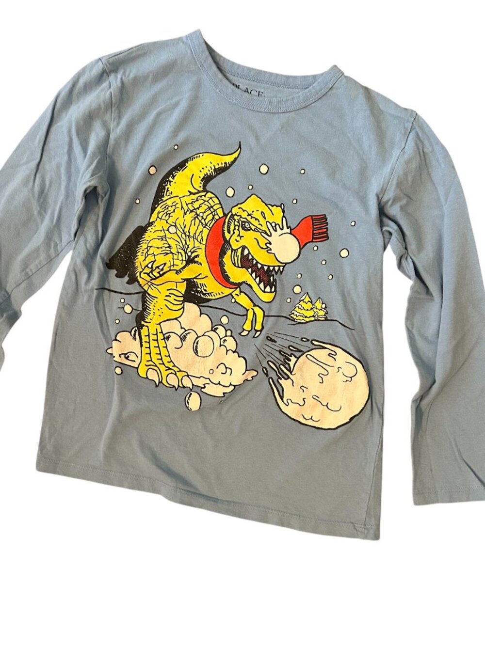 The Children's Place Boys Long Sleeve Dino Snowball Graphic Tee Boys Size Medium